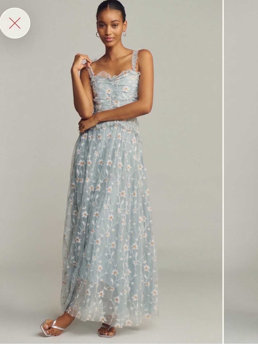 Anthropologie Light Blue Floral Embroidered Maxi Dress